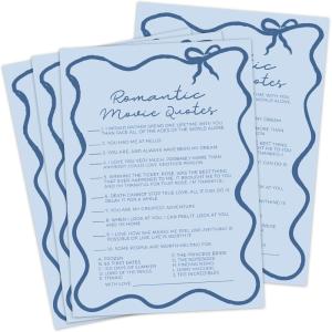 imageDEEKA 30 PCS Bridal Shower Games Card for 30 Guests Pink Wavy Border Ribbon Bow Funny Wedding Bachelorette Party Games for Reception Would She RatherBlue