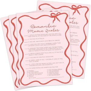imageDEEKA 30 PCS Bridal Shower Games Card for 30 Guests Pink Wavy Border Ribbon Bow Funny Wedding Bachelorette Party Games for Reception Would She RatherPink
