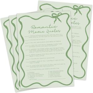 imageDEEKA 30 PCS Bridal Shower Games Card for 30 Guests Pink Wavy Border Ribbon Bow Funny Wedding Bachelorette Party Games for Reception Would She RatherSage Green