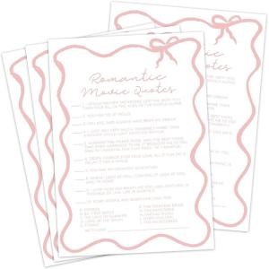 imageDEEKA 30 PCS Bridal Shower Games Card for 30 Guests Pink Wavy Border Ribbon Bow Funny Wedding Bachelorette Party Games for Reception Would She RatherWhitepink