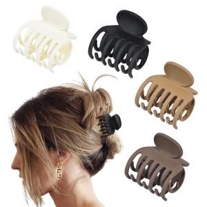 imageDEEKA 4 PCS Double Row Teeth Hair Claw Clips 25quot Medium Hair Clips for Thin Hair Small Matte Clips Short Fine Hair Accessories for Women and Girls Black BrownMatte Neutral Colors