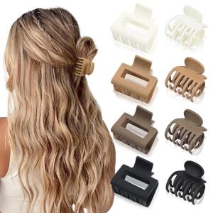 imageDEEKA 4 PCS Double Row Teeth Hair Claw Clips 25quot Medium Hair Clips for Thin Hair Small Matte Clips Short Fine Hair Accessories for Women and Girls Black BrownBeige  Brown  Khaki  Black