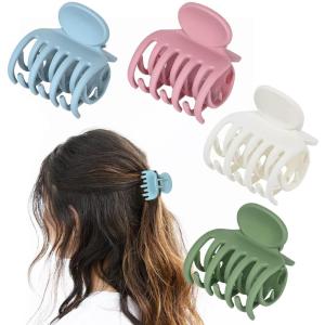 imageDEEKA 4 PCS Double Row Teeth Hair Claw Clips 25quot Medium Hair Clips for Thin Hair Small Matte Clips Short Fine Hair Accessories for Women and Girls Black BrownMatte Color B