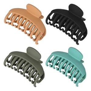 imageDEEKA 4 PCS Double Row Teeth Hair Claw Clips 25quot Medium Hair Clips for Thin Hair Small Matte Clips Short Fine Hair Accessories for Women and Girls Black BrownBlack  Green  Khaki  Blue