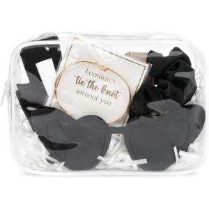 imageDEEKA 5 Pcs Bridesmaid Proposal Bag Set Gift Clear Makeup Toiletry Bag Bachelorette Party Favors Sunglasses Hair Claw Clips Scrunchies Knot Bracelets Bridal Wedding Party Gifts Sage GreenBlack