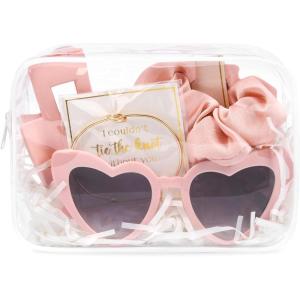 imageDEEKA 5 Pcs Bridesmaid Proposal Bag Set Gift Clear Makeup Toiletry Bag Bachelorette Party Favors Sunglasses Hair Claw Clips Scrunchies Knot Bracelets Bridal Wedding Party Gifts Sage GreenPink