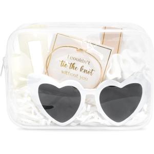 imageDEEKA 5 Pcs Bridesmaid Proposal Bag Set Gift Clear Makeup Toiletry Bag Bachelorette Party Favors Sunglasses Hair Claw Clips Scrunchies Knot Bracelets Bridal Wedding Party Gifts Sage GreenWhite