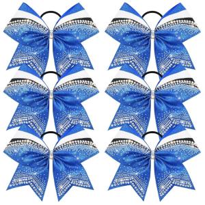 imageDEEKA 6 PCS 7quot Large Glitter Cheer Bows Three Colored Stiff Rhinestone Cheer Hair Bows Elastic Band Competition Bows for Cheerleader Softball Team Girls Sports GreenBlackWhiteGlitter Royal BlueBlackWhite