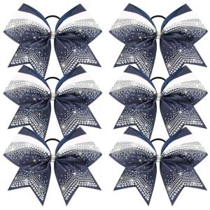 imageDEEKA 6 PCS 7quot Large Glitter Cheer Bows Three Colored Stiff Rhinestone Cheer Hair Bows Elastic Band Competition Bows for Cheerleader Softball Team Girls Sports GreenBlackWhiteGlitter NavySilverWhite