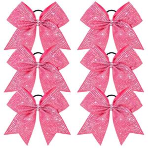imageDEEKA 6PCS 8quot Large Glitter Black Cheer Bows with Full Shiny Rhinestones Multicolored Shimmer Cheer Hair Bows Elastic Band Ponytail Holder for Cheerleader Girls SportsBlackGlitter PinkFull Rhinestone
