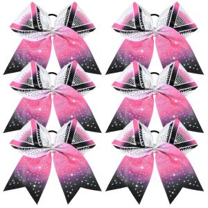 imageDEEKA 6PCS 8quot Large Glitter Black Cheer Bows with Full Shiny Rhinestones Multicolored Shimmer Cheer Hair Bows Elastic Band Ponytail Holder for Cheerleader Girls SportsBlackGlitter WhitePinkBlackRhinestone