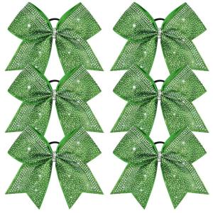 imageDEEKA 6PCS 8quot Large Glitter Black Cheer Bows with Full Shiny Rhinestones Multicolored Shimmer Cheer Hair Bows Elastic Band Ponytail Holder for Cheerleader Girls SportsBlackGlitter GreenFull Rhinestone