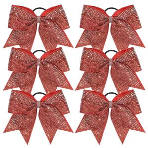 imageDEEKA 6PCS 8quot Large Glitter Black Cheer Bows with Full Shiny Rhinestones Multicolored Shimmer Cheer Hair Bows Elastic Band Ponytail Holder for Cheerleader Girls SportsBlackGlitter RedFull Rhinestone