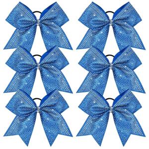 imageDEEKA 6PCS 8quot Large Glitter Black Cheer Bows with Full Shiny Rhinestones Multicolored Shimmer Cheer Hair Bows Elastic Band Ponytail Holder for Cheerleader Girls SportsBlackGlitter Royal BlueFull Rhinestone
