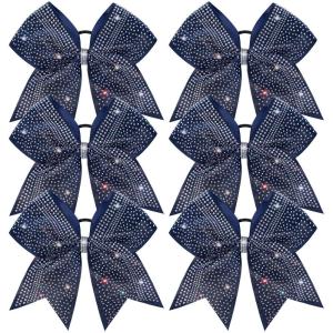 imageDEEKA 6PCS 8quot Large Glitter Black Cheer Bows with Full Shiny Rhinestones Multicolored Shimmer Cheer Hair Bows Elastic Band Ponytail Holder for Cheerleader Girls SportsBlackGlitter NavyFull Rhinestone