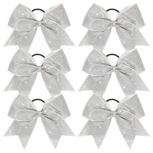 imageDEEKA 6PCS 8quot Large Glitter Black Cheer Bows with Full Shiny Rhinestones Multicolored Shimmer Cheer Hair Bows Elastic Band Ponytail Holder for Cheerleader Girls SportsBlackGlitter SilverFull Rhinestone