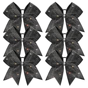 imageDEEKA 6PCS 8quot Large Glitter Black Cheer Bows with Full Shiny Rhinestones Multicolored Shimmer Cheer Hair Bows Elastic Band Ponytail Holder for Cheerleader Girls SportsBlackGlitter BlackFull Rhinestone