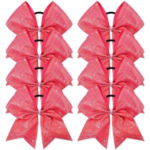 imageDEEKA 8PCS Royal Blue Stripes Glitter Cheer Bows with Iridescent Rhinestones Large 8quot Competition Cheer Hair Bows Elastic Band Ponytail Holder for Cheerleader Girls Softball Football Sports BluePink