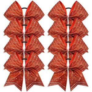 imageDEEKA 8PCS Royal Blue Stripes Glitter Cheer Bows with Iridescent Rhinestones Large 8quot Competition Cheer Hair Bows Elastic Band Ponytail Holder for Cheerleader Girls Softball Football Sports BlueRed