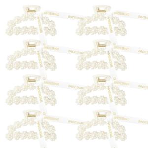 imageDEEKA Bridesmaid Proposal Gifts 8 Pack Pearl Bridesmaid Hair Claw Clips with Ribbon 3 Inch Hair Clips Bachelorette Party Favors Bridal Party Present Hair Accessories Half CircleHalf Circle