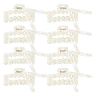 imageDEEKA Bridesmaid Proposal Gifts 8 Pack Pearl Bridesmaid Hair Claw Clips with Ribbon 3 Inch Hair Clips Bachelorette Party Favors Bridal Party Present Hair Accessories Half CircleRectangle
