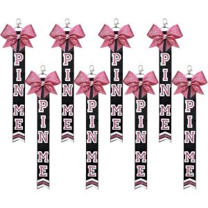 imageDEEKA Cheer Pin Me Ribbon for Backpack Glitter Cheerleader Keychain Bulk Cheer GiftsPink