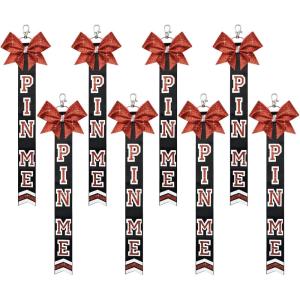 imageDEEKA Cheer Pin Me Ribbon for Backpack Glitter Cheerleader Keychain Bulk Cheer GiftsRed