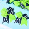 imageDEEKA 12 PCS Softball Cheer Bows with 2 Glitter Stitching Cheerleader Team Bows Elastic Band for Softball Sports Girls Neon YellowRed StitchingAcid GreenNavy BlueWhite Stitching