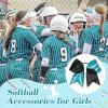 imageDEEKA 12 PCS Softball Cheer Bows with 2 Glitter Stitching Cheerleader Team Bows Elastic Band for Softball Sports Girls Neon YellowRed StitchingBlackTealWhite Stitching