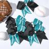 imageDEEKA 12 PCS Softball Cheer Bows with 2 Glitter Stitching Cheerleader Team Bows Elastic Band for Softball Sports Girls Neon YellowRed StitchingBlackTealWhite Stitching