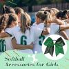 imageDEEKA 12 PCS Softball Cheer Bows with 2 Glitter Stitching Cheerleader Team Bows Elastic Band for Softball Sports Girls Neon YellowRed StitchingGreenBlackGreen Stitching