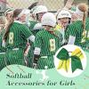 imageDEEKA 12 PCS Softball Cheer Bows with 2 Glitter Stitching Cheerleader Team Bows Elastic Band for Softball Sports Girls Neon YellowRed StitchingGreenYellowGreen Stitching