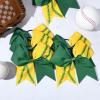 imageDEEKA 12 PCS Softball Cheer Bows with 2 Glitter Stitching Cheerleader Team Bows Elastic Band for Softball Sports Girls Neon YellowRed StitchingGreenYellowGreen Stitching