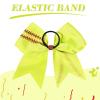imageDEEKA 12 PCS Softball Cheer Bows with 2 Glitter Stitching Cheerleader Team Bows Elastic Band for Softball Sports Girls Neon YellowRed StitchingNeon YellowRed Stitching