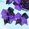 imageDEEKA 12 PCS Softball Cheer Bows with 2 Glitter Stitching Cheerleader Team Bows Elastic Band for Softball Sports Girls Neon YellowRed StitchingPurpleBlackPurple Stitching
