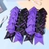 imageDEEKA 12 PCS Softball Cheer Bows with 2 Glitter Stitching Cheerleader Team Bows Elastic Band for Softball Sports Girls Neon YellowRed StitchingPurpleBlackPurple Stitching