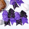 imageDEEKA 12 PCS Softball Cheer Bows with 2 Glitter Stitching Cheerleader Team Bows Elastic Band for Softball Sports Girls Neon YellowRed StitchingPurpleBlackPurple Stitching