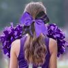 imageDEEKA 12 PCS Softball Cheer Bows with 2 Glitter Stitching Cheerleader Team Bows Elastic Band for Softball Sports Girls Neon YellowRed StitchingPurpleBlackPurple Stitching