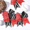 imageDEEKA 12 PCS Softball Cheer Bows with 2 Glitter Stitching Cheerleader Team Bows Elastic Band for Softball Sports Girls Neon YellowRed StitchingRedBlackWhite Stitching