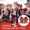 imageDEEKA 12 PCS Softball Cheer Bows with 2 Glitter Stitching Cheerleader Team Bows Elastic Band for Softball Sports Girls Neon YellowRed StitchingRedBlackWhite Stitching