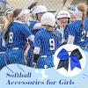 imageDEEKA 12 PCS Softball Cheer Bows with 2 Glitter Stitching Cheerleader Team Bows Elastic Band for Softball Sports Girls Neon YellowRed StitchingRoyal BlueBlackRoyal Blue Stitching