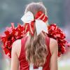 imageDEEKA 12 PCS Softball Cheer Bows with 2 Glitter Stitching Cheerleader Team Bows Elastic Band for Softball Sports Girls Neon YellowRed StitchingWhiteRedWhite Stitching