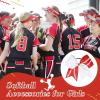 imageDEEKA 12 PCS Softball Cheer Bows with 2 Glitter Stitching Cheerleader Team Bows Elastic Band for Softball Sports Girls Neon YellowRed StitchingWhiteRedWhite Stitching