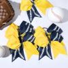 imageDEEKA 12 PCS Softball Cheer Bows with 2 Glitter Stitching Cheerleader Team Bows Elastic Band for Softball Sports Girls Neon YellowRed StitchingYellowNavy BlueWhite Stitching