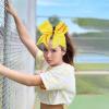 imageDEEKA 12 PCS Softball Cheer Bows with 2 Glitter Stitching Cheerleader Team Bows Elastic Band for Softball Sports Girls Neon YellowRed StitchingYellowRed Stitching
