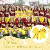 imageDEEKA 12 PCS Softball Cheer Bows with 2 Glitter Stitching Cheerleader Team Bows Elastic Band for Softball Sports Girls Neon YellowRed StitchingYellowRed Stitching