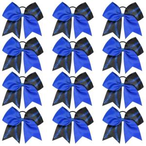 imageDEEKA 12 PCS Softball Cheer Bows with 2 Glitter Stitching Cheerleader Team Bows Elastic Band for Softball Sports Girls Neon YellowRed StitchingRoyal BlueBlackRoyal Blue Stitching