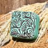 imageDEEKA Western Jewelry Box Case Real Leather Cow Print Cowhide Tooled Travel Jewelry Organizer Gifts Christmas Gifts for Women Country Girls Cowgirl Stuff Portable Travel Accessories BlackGreen Embossed