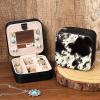 imageDEEKA Western Jewelry Box Case Real Leather Cow Print Cowhide Tooled Travel Jewelry Organizer Gifts Christmas Gifts for Women Country Girls Cowgirl Stuff Portable Travel Accessories BlackBlack Cowhide
