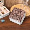 imageDEEKA Western Jewelry Box Case Real Leather Cow Print Cowhide Tooled Travel Jewelry Organizer Gifts Christmas Gifts for Women Country Girls Cowgirl Stuff Portable Travel Accessories BlackBrown Embossed